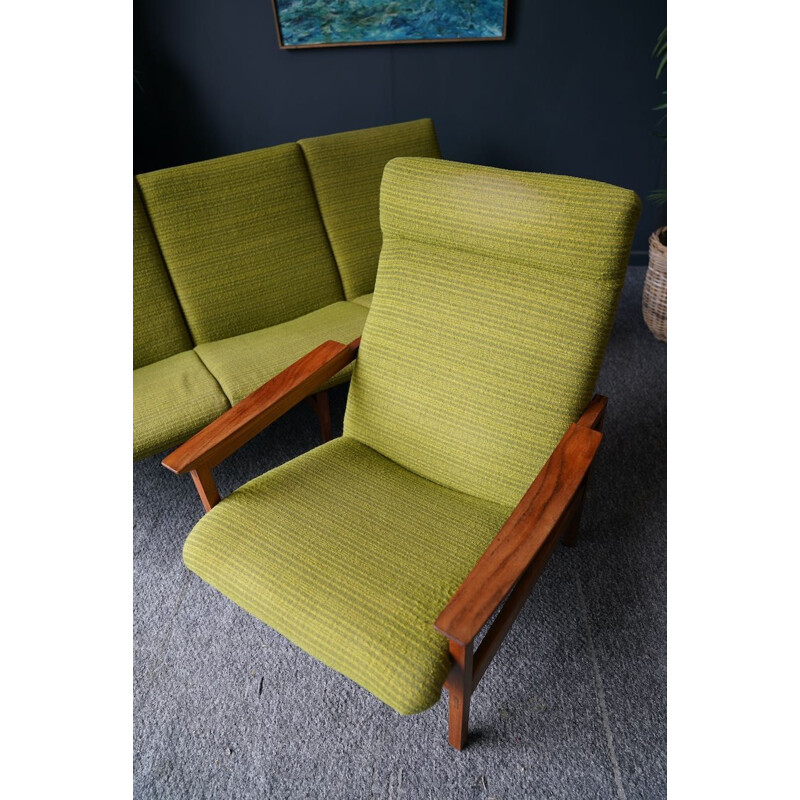 Mid century teak framed and fabric living room set by Guy Rogers, 1960s