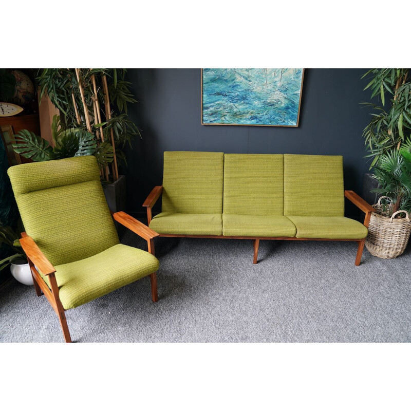 Mid century teak framed and fabric living room set by Guy Rogers, 1960s