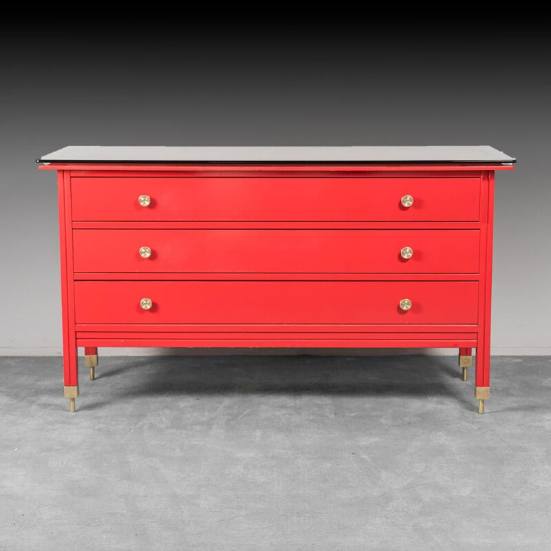 Vintage red wooden chest of drawers by Carlo De Carli, 1960s