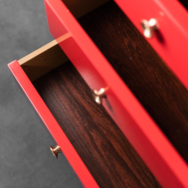 Vintage red wooden chest of drawers by Carlo De Carli, 1960s