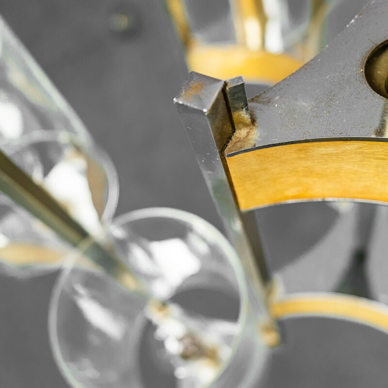 Vintage chrome and brushed brass chandelier by Gaetano Sciolari, 1960