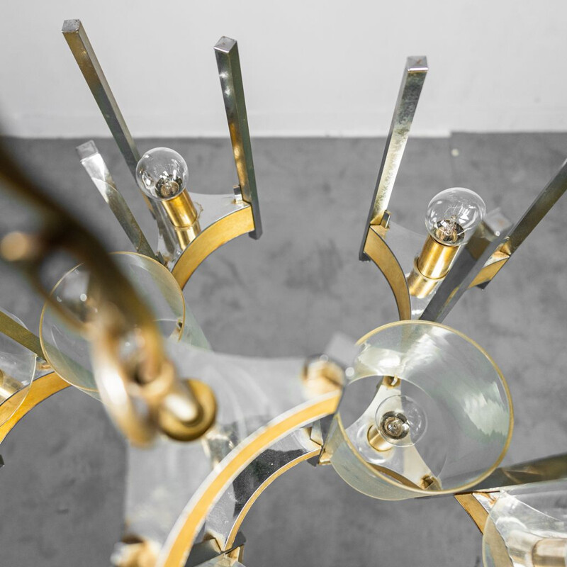 Vintage chrome and brushed brass chandelier by Gaetano Sciolari, 1960