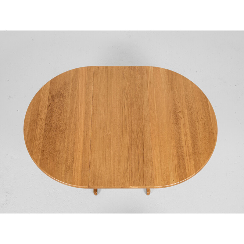 Mid century Danish round dining table in solid oakwood with 2 extensions, 1960s