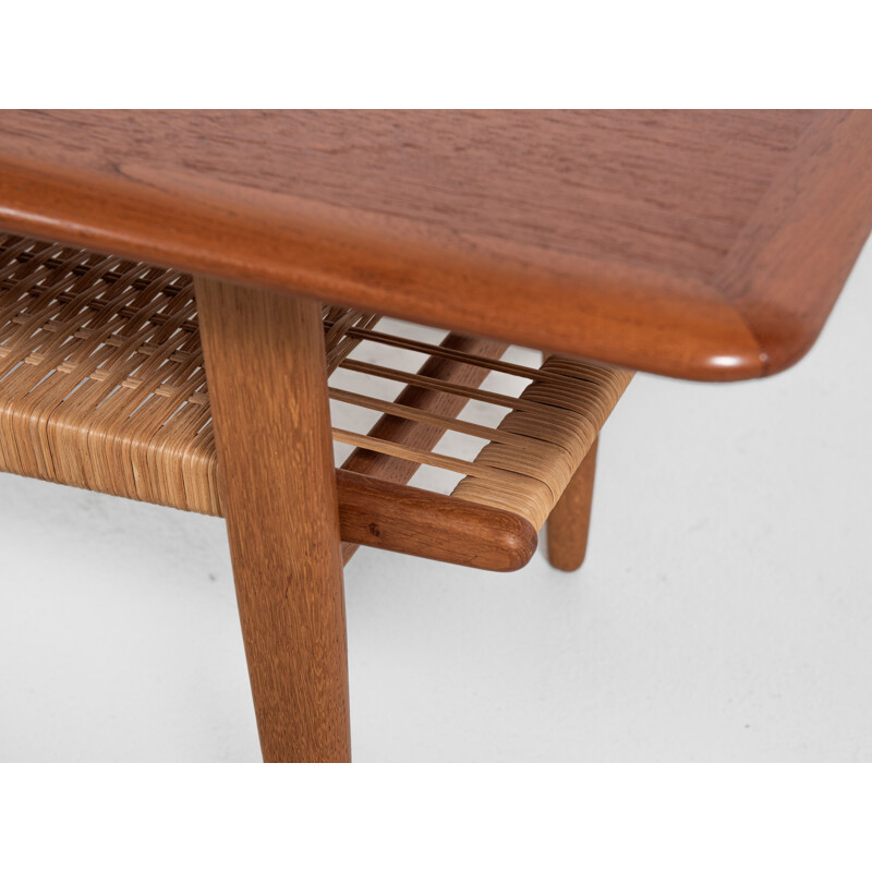 Mid century Danish coffee table in teak, oakwood and cane by Kurt Østervig for Jason Møbler, 1950s