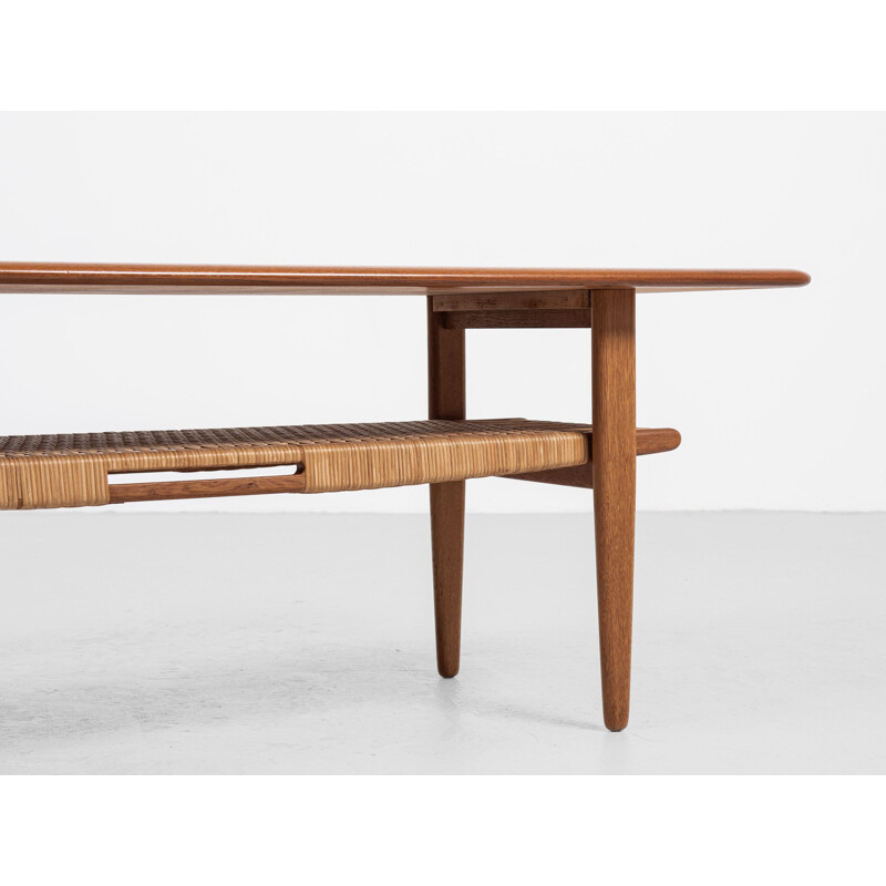 Mid century Danish coffee table in teak, oakwood and cane by Kurt Østervig for Jason Møbler, 1950s