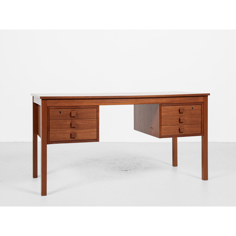 Scrivania compatta danese d'epoca in teak con 2x3 cassetti, 1960