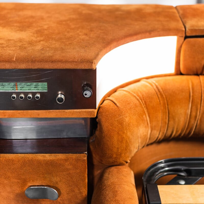 Lit double vintage avec radio alcantara, 1970