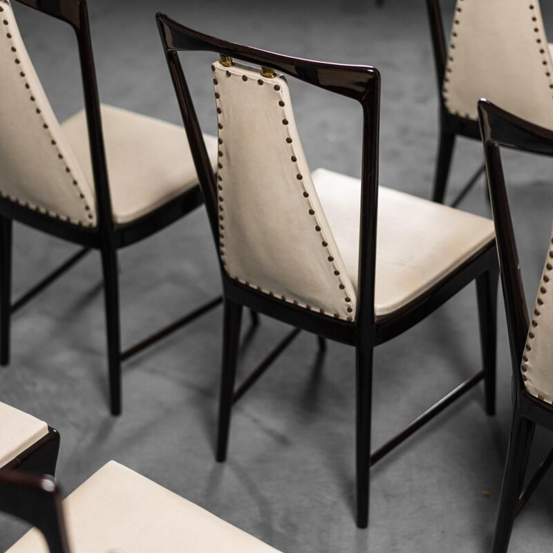 Set di 8 sedie vintage in legno e pelle di Osvaldo Borsani, 1950