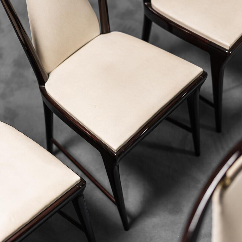 Conjunto de 8 cadeiras de madeira e couro vintage por Osvaldo Borsani, 1950
