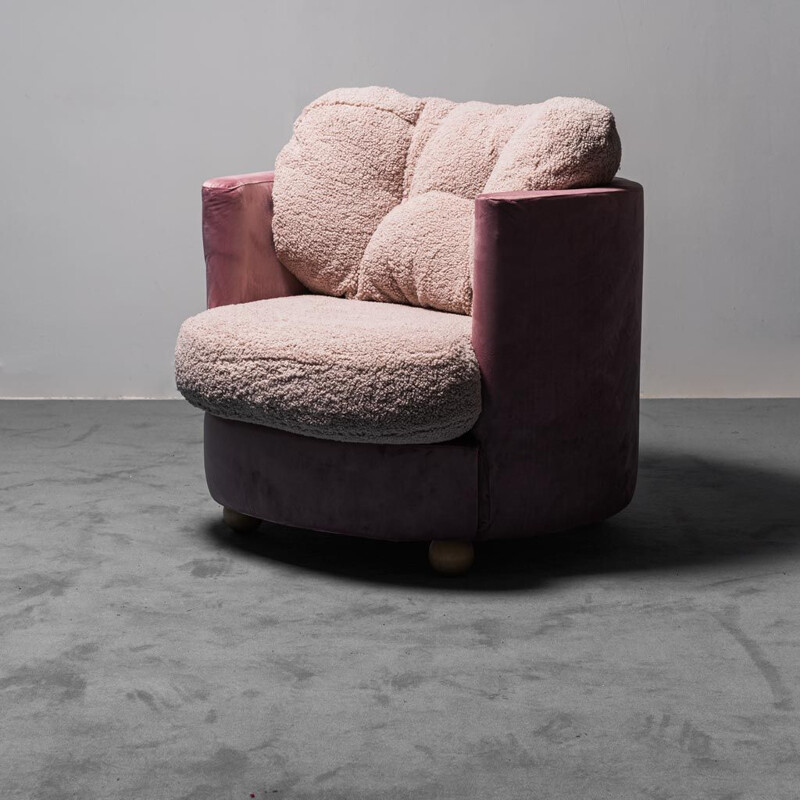 Vintage roze fluwelen fauteuil, 1970
