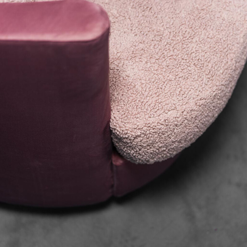 Vintage pink velvet and bouclé armchair, 1970s