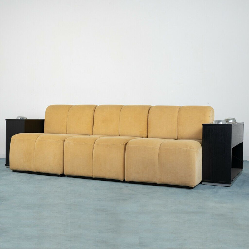 Vintage-Sofa aus dunkelbraunem Holz und Stoff, 1970