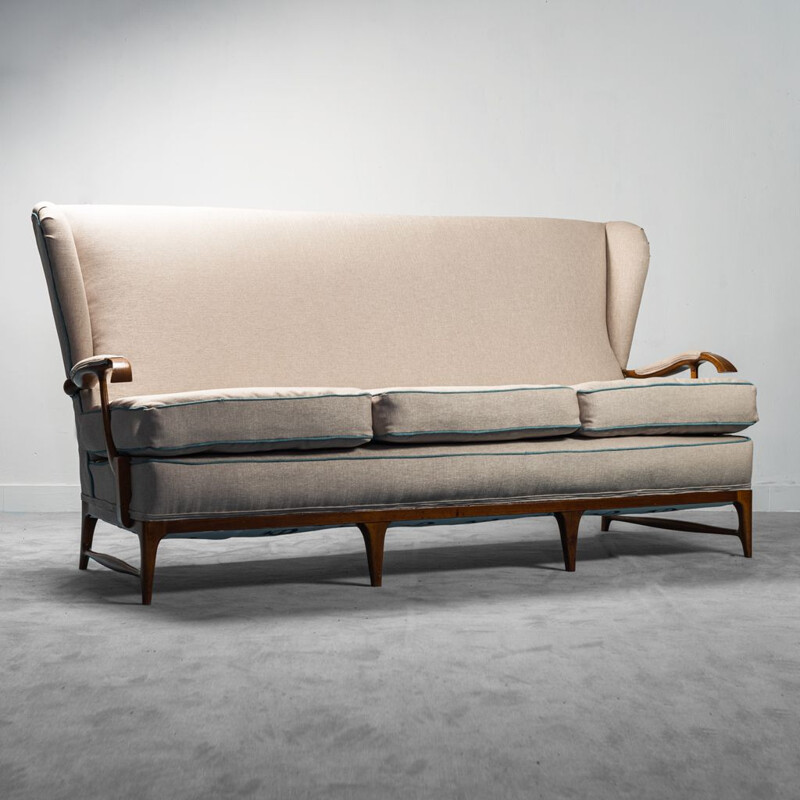 Vintage 3 seater wooden sofa by Paolo Buffa, 1950