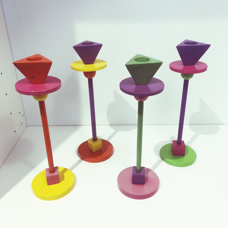 Set of 4 vintage "Konfetti" candleholders in metal by Anna Efverlund for Ikea, 1990