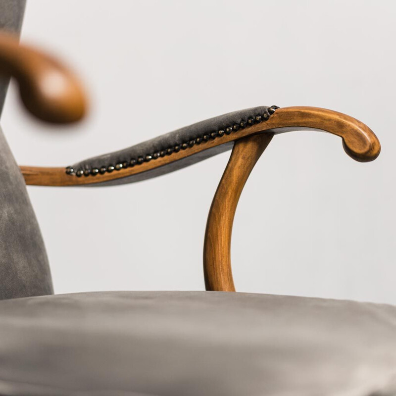 Pair of vintage wood and velvet armchairs by Paolo Buffa, 1950