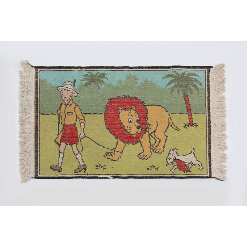 Vintage rug of Tintin in africa