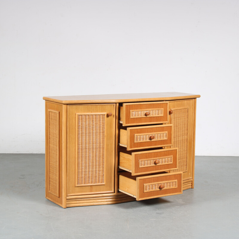 Vintage houten en rotan dressoir, Italië 1970