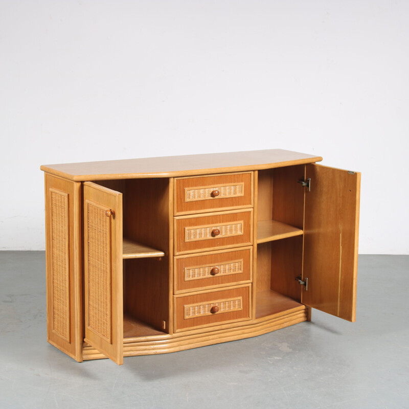 Vintage houten en rotan dressoir, Italië 1970