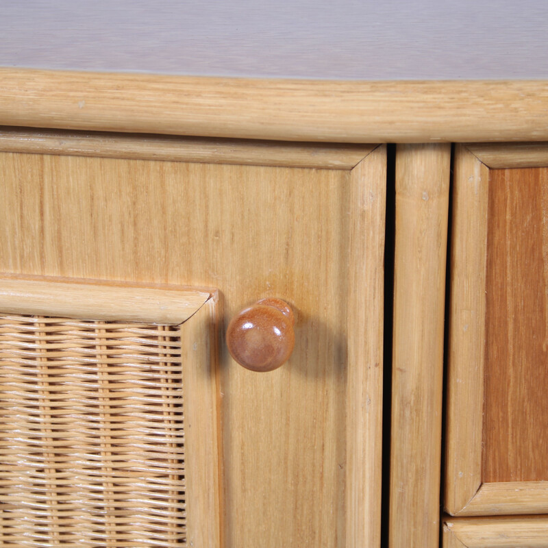 Credenza vintage in legno e rattan, Italia 1970