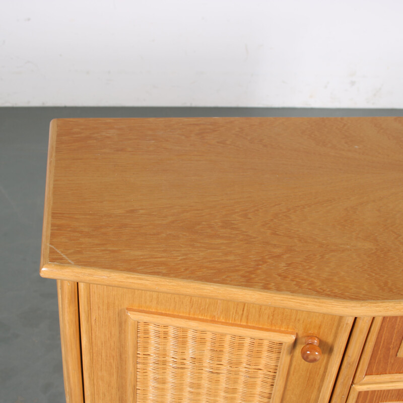 Vintage wood and rattan sideboard, Italy 1970s