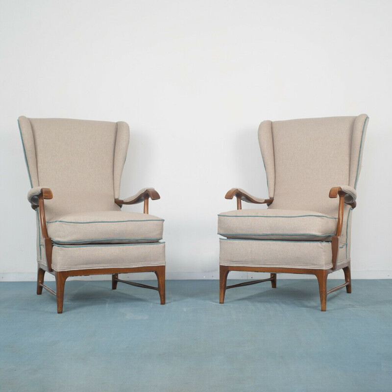 Pareja de sillones de tela vintage de Paolo Buffa, 1950