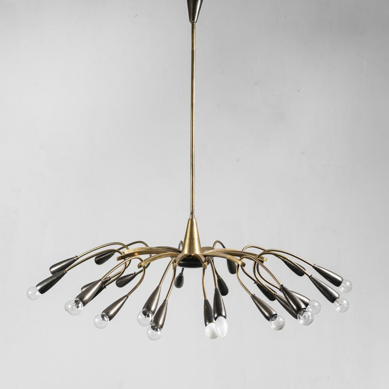 Lampadario d'epoca in ottone a 24 luci, 1950