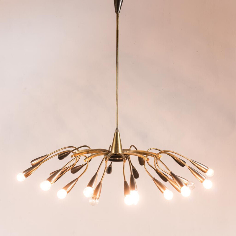 Vintage brass chandelier with 24 lights, 1950