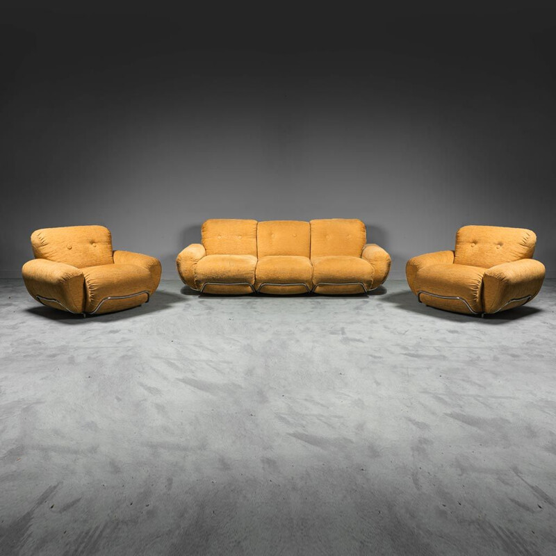 Vintage-Lounge-Set aus gelbem Stoff, 1970