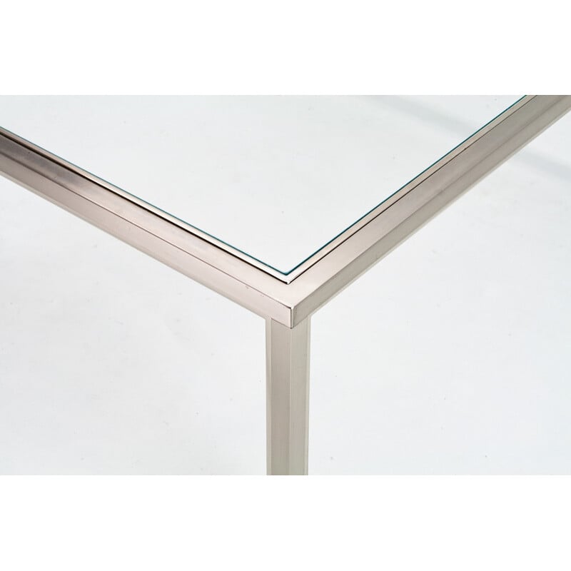 Grande table basse carrée vintage en verre et métal - 1970