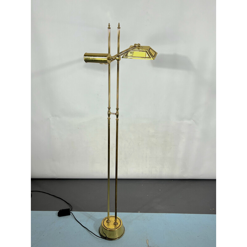 Verstelbare vintage vloerlamp in massief messing, Italië 1970