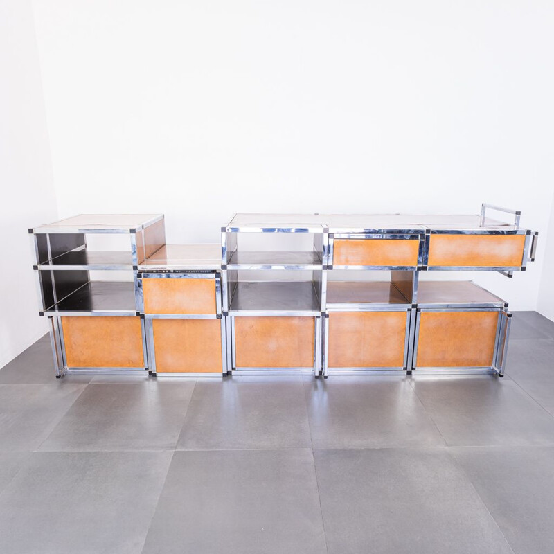 Modular multifunctional vintage sideboard in chrome steel, 1970