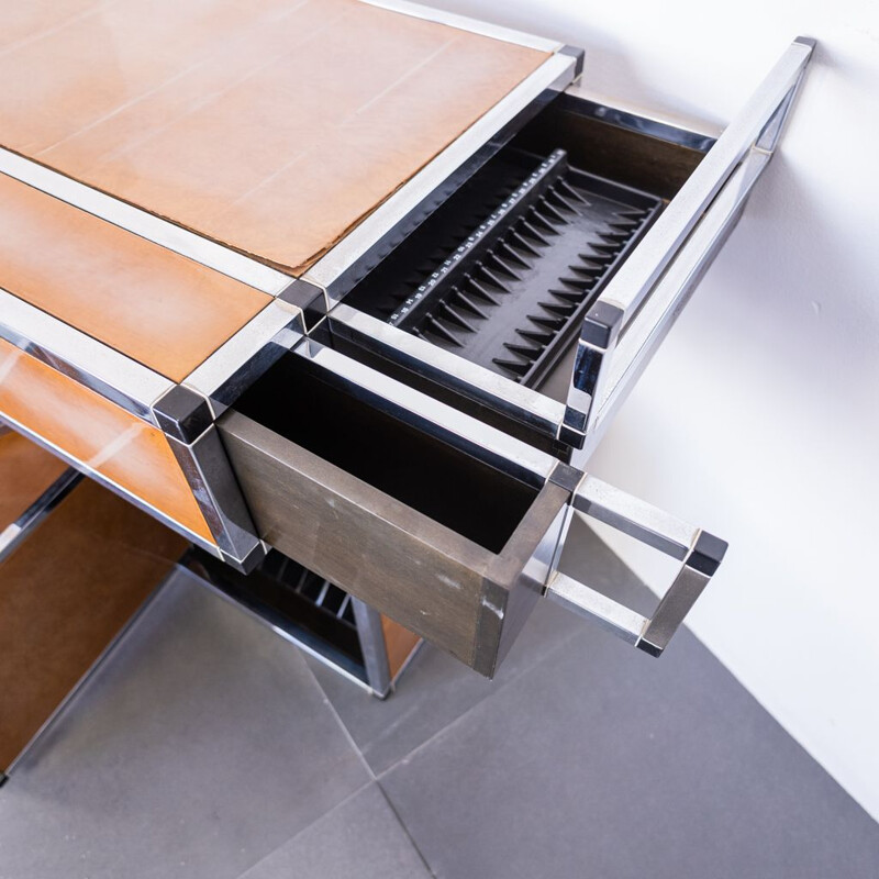 Modular multifunctional vintage sideboard in chrome steel, 1970