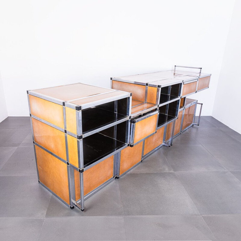 Modular multifunctional vintage sideboard in chrome steel, 1970