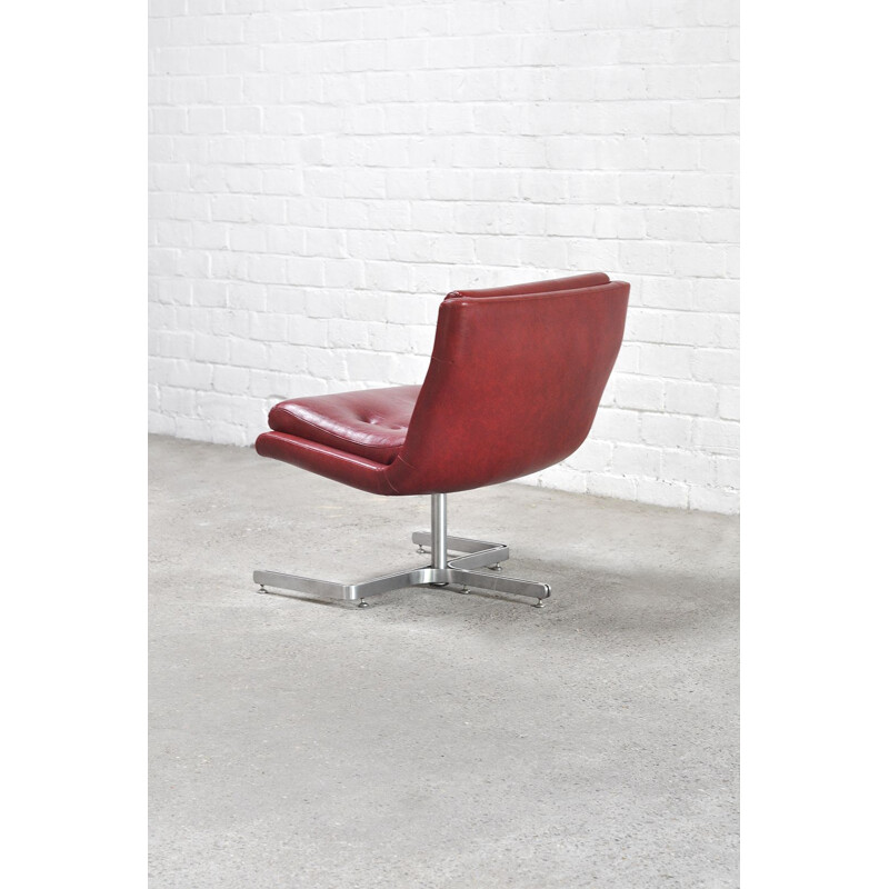 Franse vintage fauteuil in rood leer en roestvrij staal van Raphael Raffel, 1970