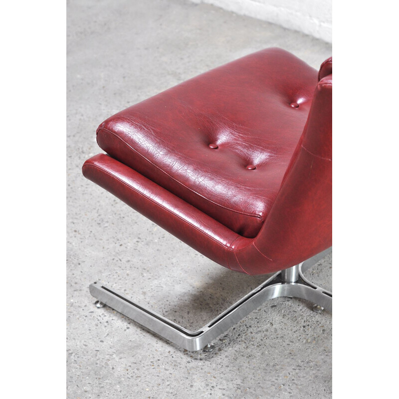 French vintage armchair in red leather & stainless steel by Raphael Raffel, 1970s