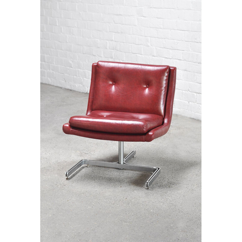 French vintage armchair in red leather & stainless steel by Raphael Raffel, 1970s