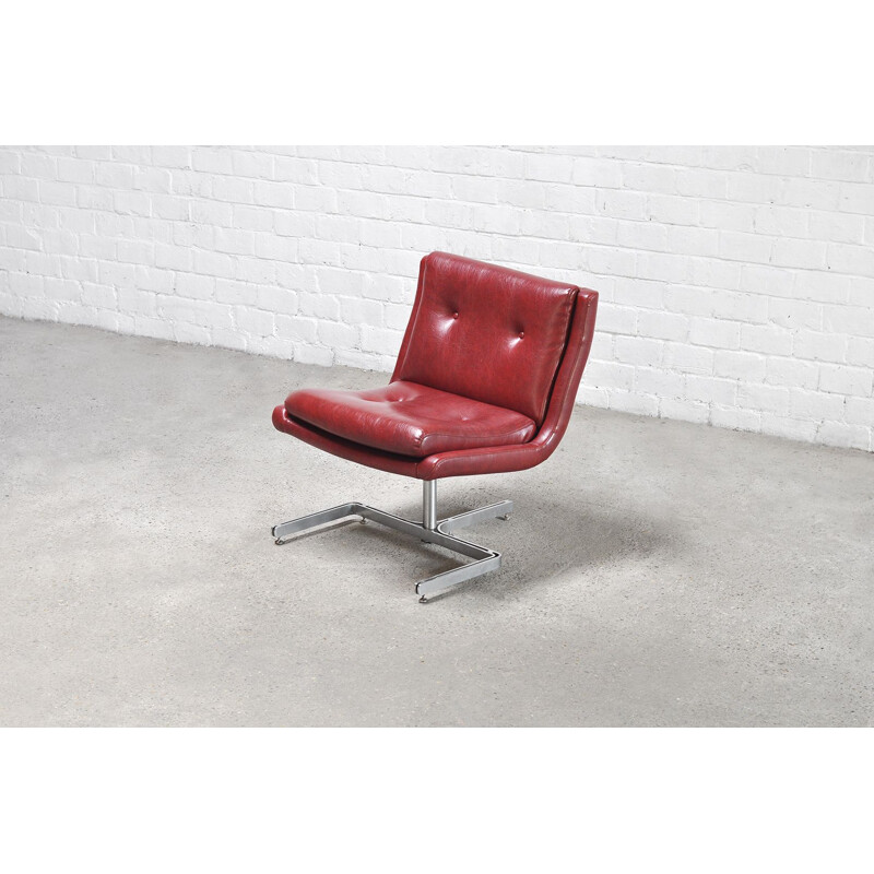 French vintage armchair in red leather & stainless steel by Raphael Raffel, 1970s