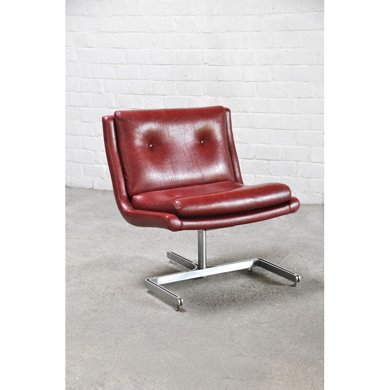 Französischer Vintage-Sessel aus rotem Leder und Edelstahl von Raphael Raffel, 1970