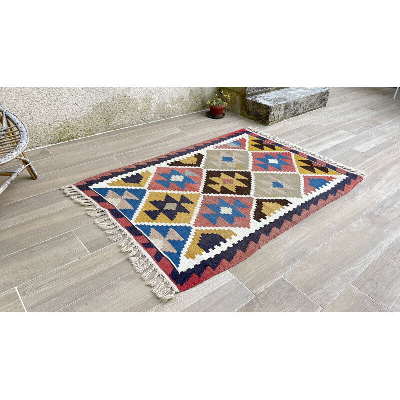 Alfombra Kilim vintage de pura lana