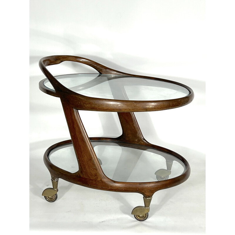 Chariot de bar rond italien vintage par Cesare Lacca, 1950