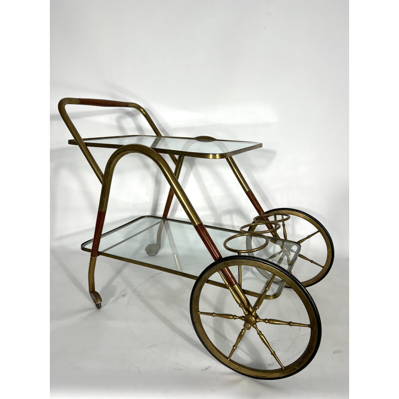 Vintage Italian wooden bar cart by Cesare Lacca, Italy 1950