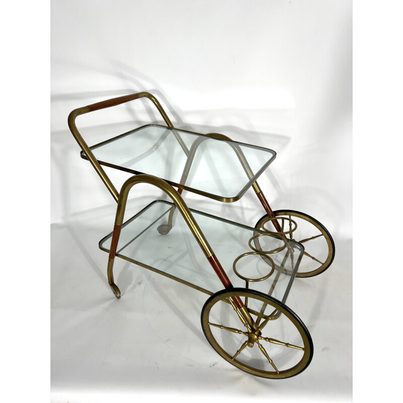 Vintage Italian wooden bar cart by Cesare Lacca, Italy 1950
