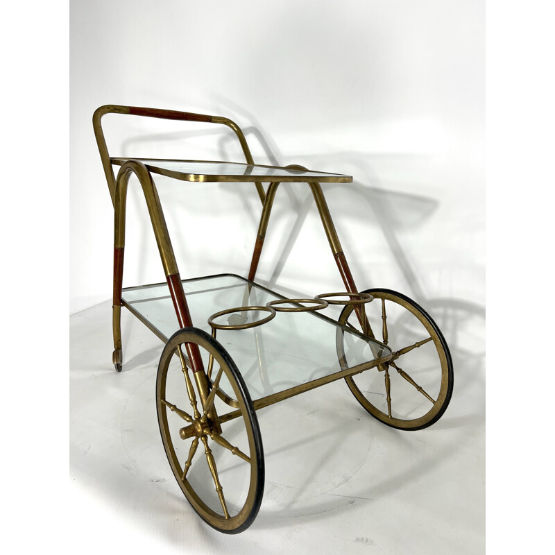Chariot de bar italien vintage en bois par Cesare Lacca, Italie 1950