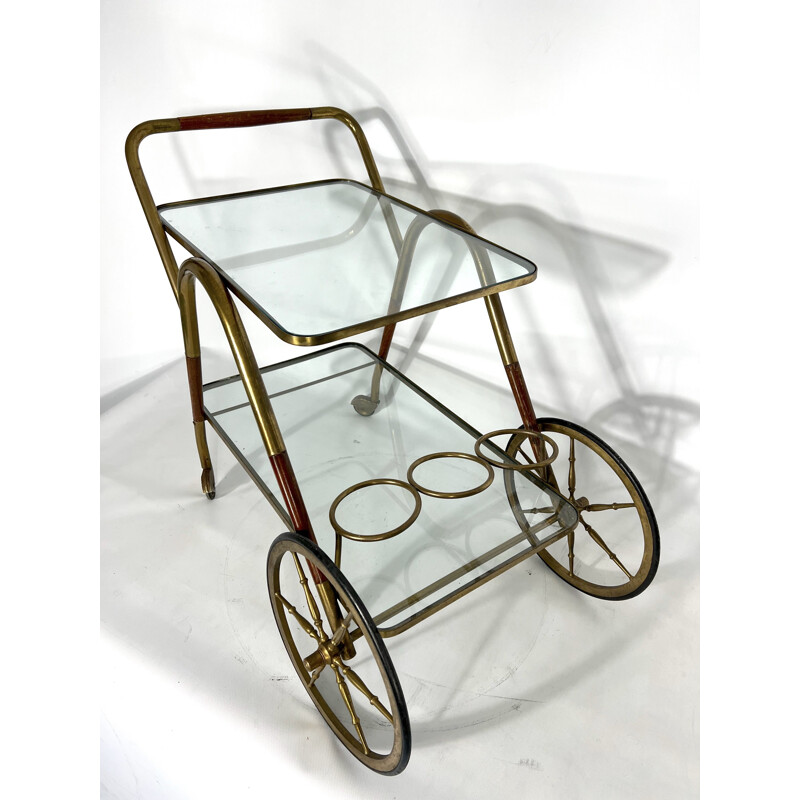 Vintage Italian wooden bar cart by Cesare Lacca, Italy 1950