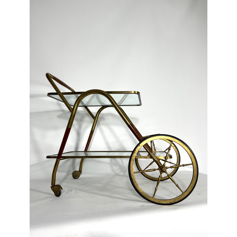 Vintage Italian wooden bar cart by Cesare Lacca, Italy 1950