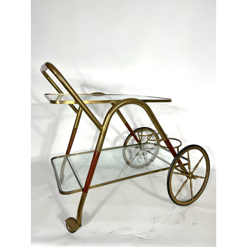 Vintage Italian wooden bar cart by Cesare Lacca, Italy 1950