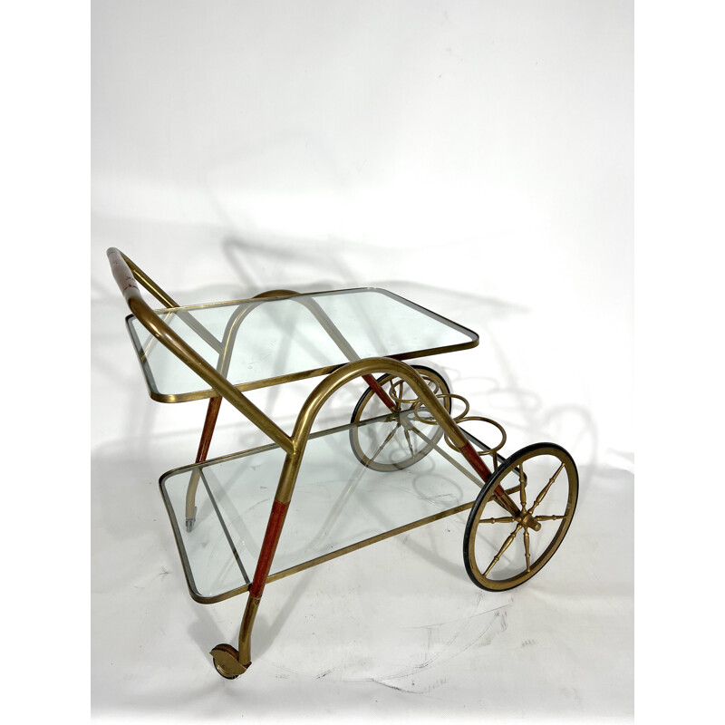 Vintage Italian wooden bar cart by Cesare Lacca, Italy 1950