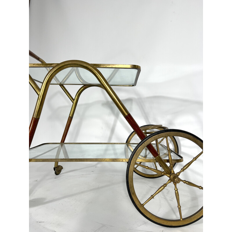 Vintage Italian wooden bar cart by Cesare Lacca, Italy 1950