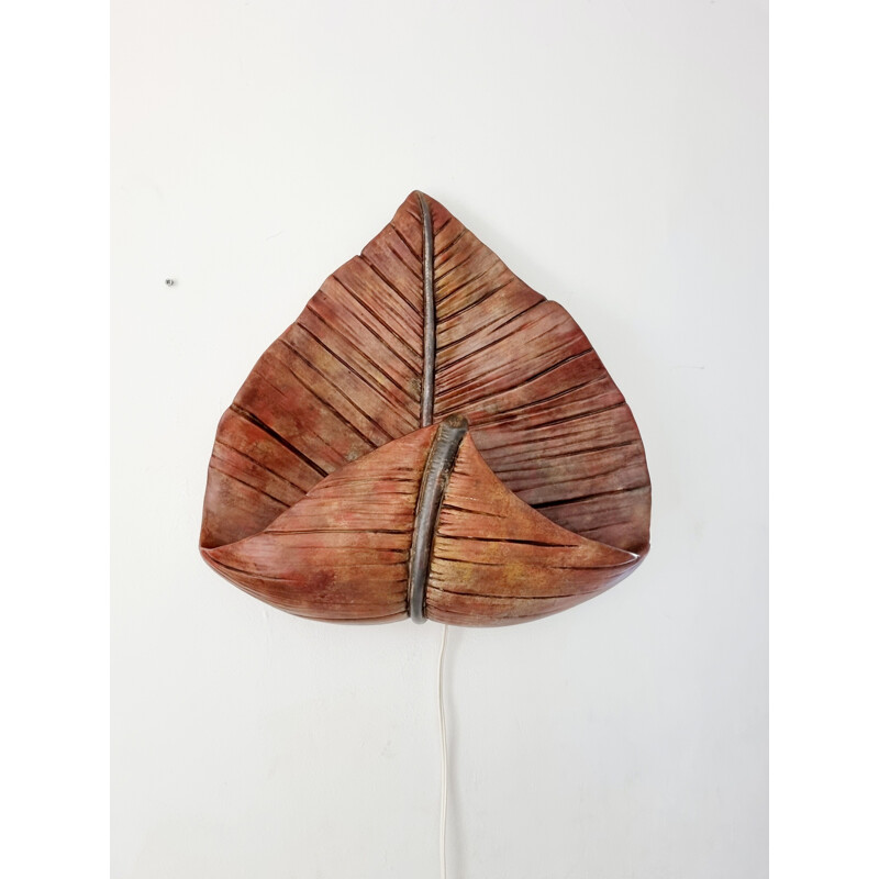 Vintage ceramic wall lamp in the shape of a palm leaf