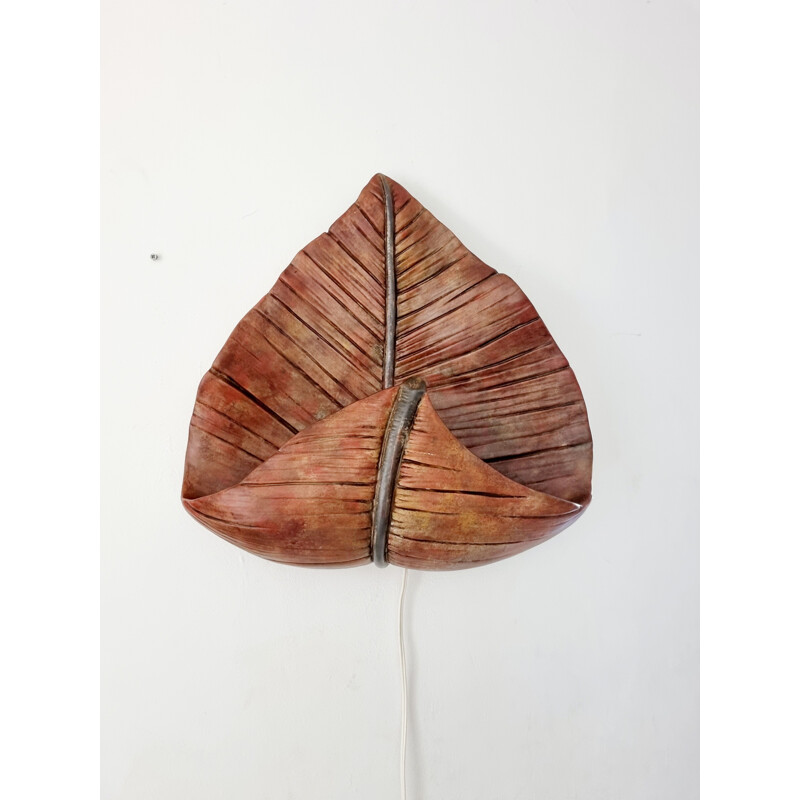 Vintage-Wandleuchte aus Keramik in Form eines Palmenblatts